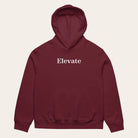 Maroon hoodie with 'Elevate' text on a white background