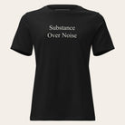 Black t-shirt with white graphic design on a white background