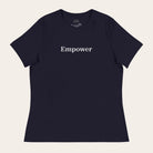 Black t-shirt with 'Empower' text on a white background